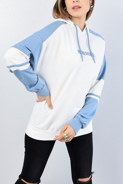 Mavi Baskılı Kapüşonlu Sweat Tunik 81215
