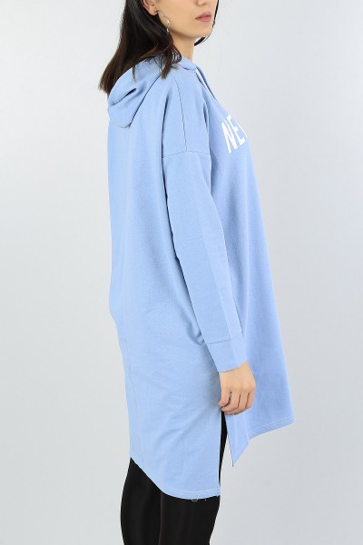 Mavi Baskılı Kapüşonlu Tunik Elbise 55725