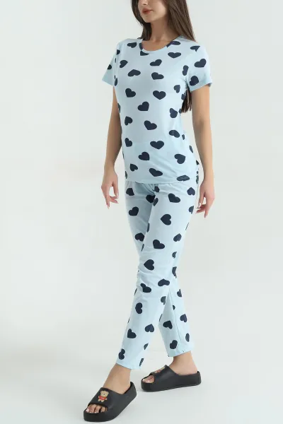 Mavi Baskılı Penye Kadın Pijama Takımı 375965