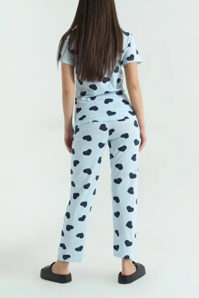 Mavi Baskılı Penye Kadın Pijama Takımı 375965