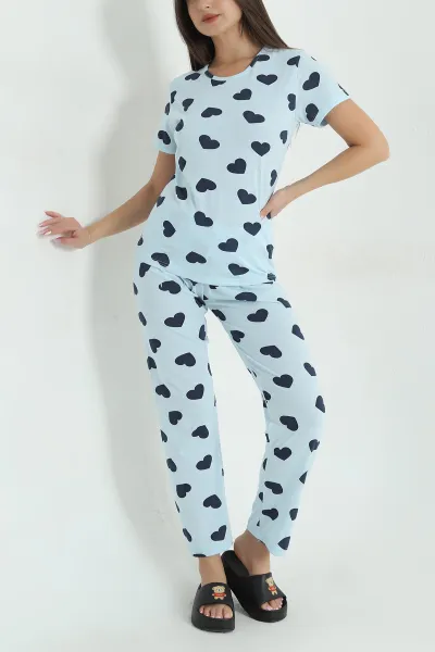 Mavi Baskılı Penye Kadın Pijama Takımı 375965