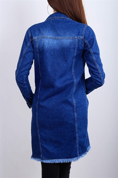 Mavi Bayan Uzun Boy Friend Kot Ceket 13239B