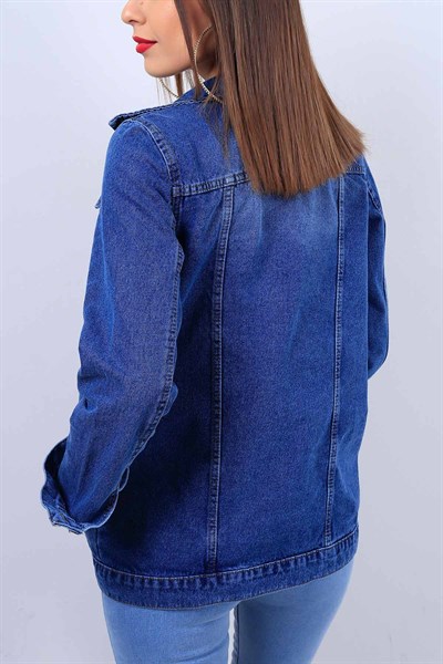 Mavi Bayan Yırtık Kot Ceket 12034B
