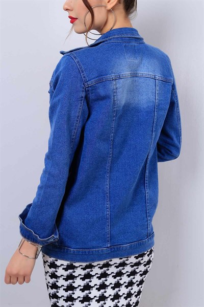 Mavi Bayan Yırtık Kot Ceket 12970B