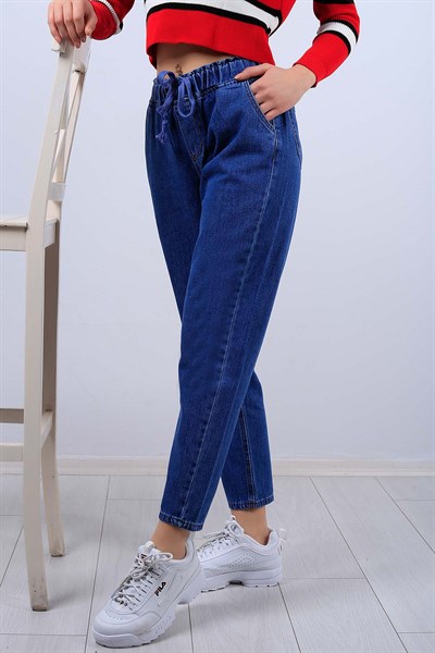 Mavi Bel Lastikli Bayan Mom Kot Pantolon  11654B