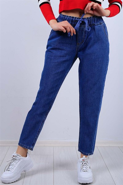 Mavi Bel Lastikli Bayan Mom Kot Pantolon  11654B