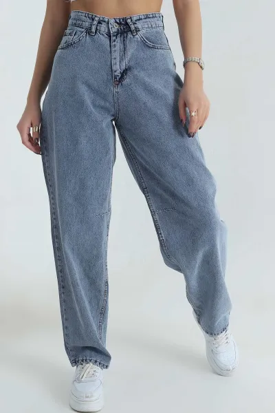 Mavi Bel Tokalı Baggy Kadın Kot Pantolon 409634