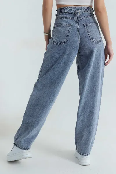 Mavi Bel Tokalı Baggy Kadın Kot Pantolon 409634