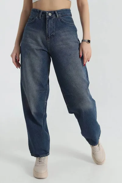 Mavi Bel Tokalı Baggy Kadın Kot Pantolon 416182