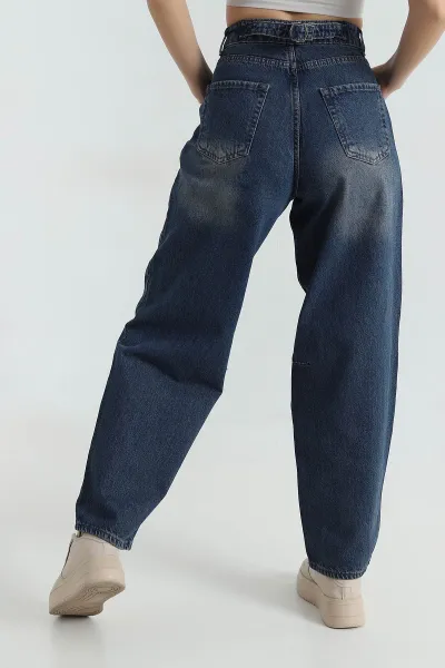 Mavi Bel Tokalı Baggy Kadın Kot Pantolon 416182