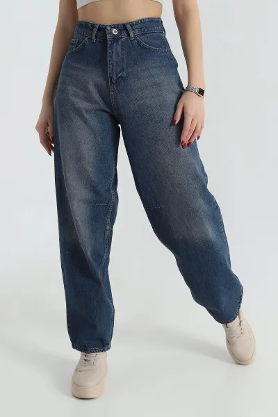 Mavi Bel Tokalı Baggy Kadın Kot Pantolon 416182