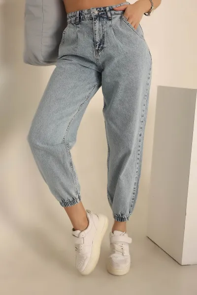 Mavi Bel ve Paça Lastikli Kot Pantolon 237222