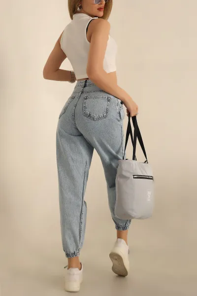 Mavi Bel ve Paça Lastikli Kot Pantolon 237222
