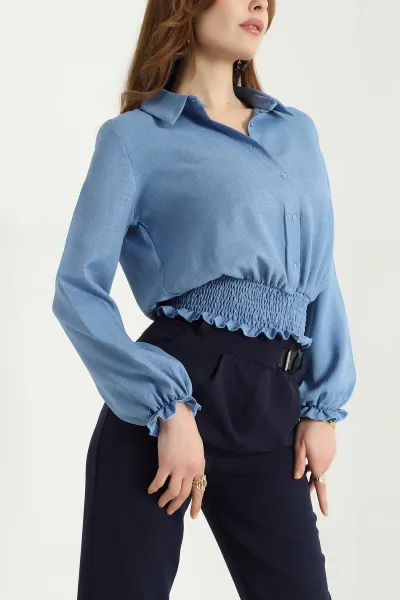 Mavi Beli Gipeli Aerobin Kumaş Bluz 337941