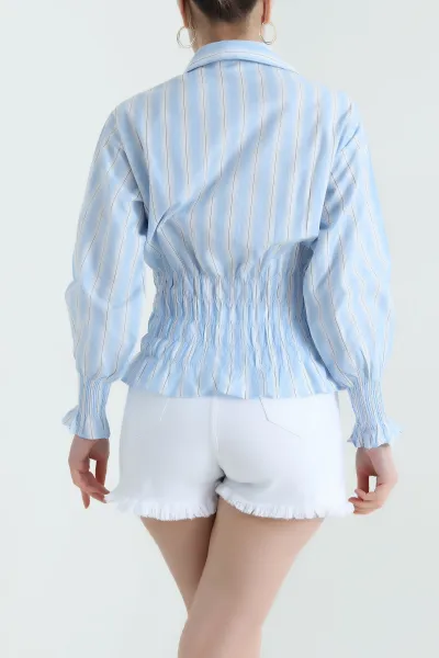 Mavi Beli Gipeli Çizgili Poplin Kadın Gömlek 439639