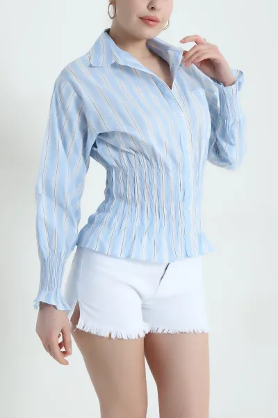 Mavi Beli Gipeli Çizgili Poplin Kadın Gömlek 439639