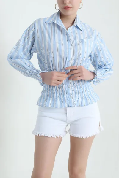 Mavi Beli Gipeli Çizgili Poplin Kadın Gömlek 439639