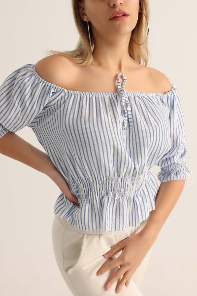 Mavi Beli Gipeli Keten Bluz 175643