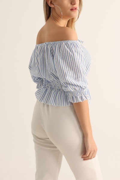 Mavi Beli Gipeli Keten Bluz 175643