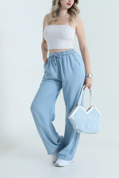 Mavi Beli Lastikli Chiva Tencel Kadın Pantolon 469277