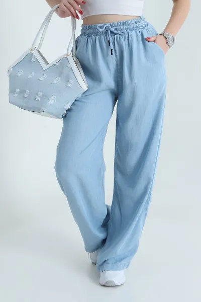 Mavi Beli Lastikli Chiva Tencel Kadın Pantolon 469277