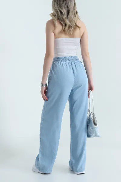 Mavi Beli Lastikli Chiva Tencel Kadın Pantolon 469277