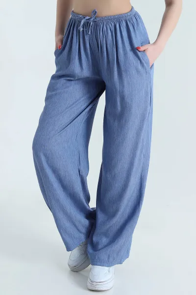 Mavi Beli Lastikli Kadın Tensel Pantolon 440176