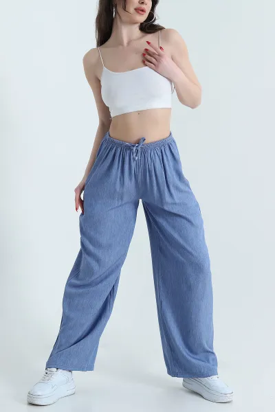 Mavi Beli Lastikli Kadın Tensel Pantolon 440176