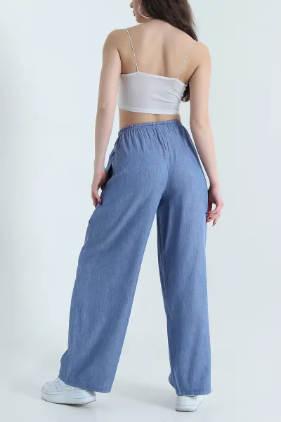 Mavi Beli Lastikli Kadın Tensel Pantolon 440176