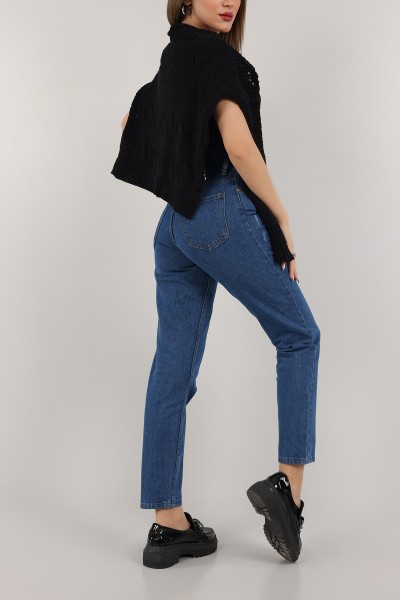 Mavi Beli Lastikli Mom Bayan Kot Pantolon 159006