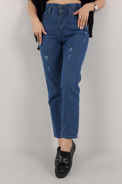 Mavi Beli Lastikli Mom Bayan Kot Pantolon 159006