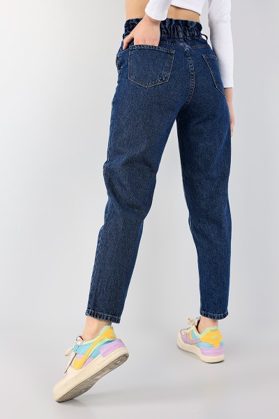 Mavi Beli Lastikli Mom Bayan Kot Pantolon 98439