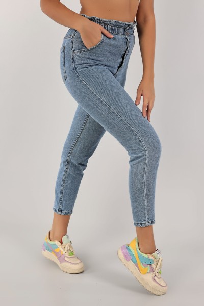 Mavi Beli Lastikli Mom Kot Pantolon 134625