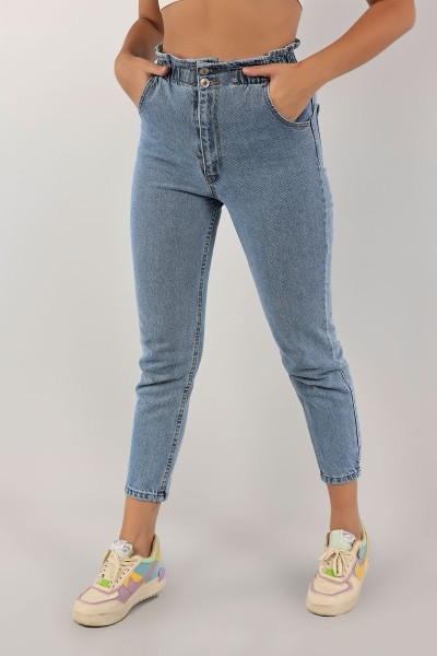 Mavi Beli Lastikli Mom Kot Pantolon 134625