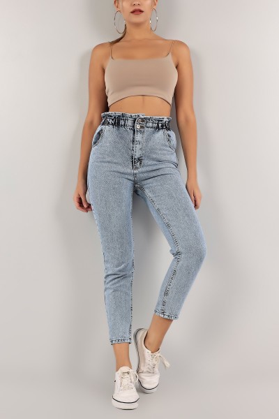 Mavi Beli Lastikli Mom Kot Pantolon 134834