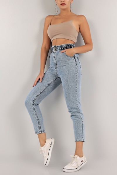 Mavi Beli Lastikli Mom Kot Pantolon 134834