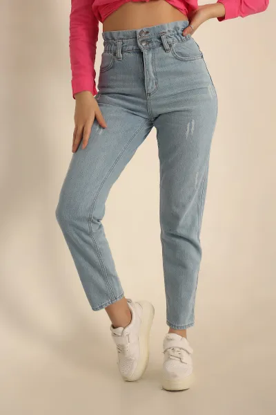 Mavi Beli Lastikli Mom Kot Pantolon 230698
