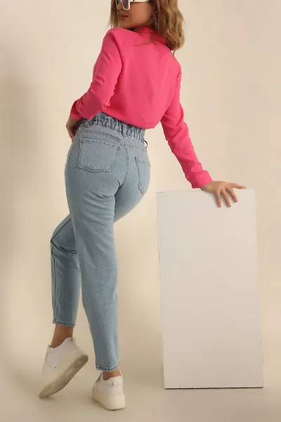 Mavi Beli Lastikli Mom Kot Pantolon 230698