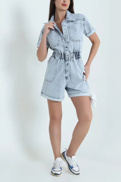 Mavi Beli Lastikli Şort Salopet Tulum 466989