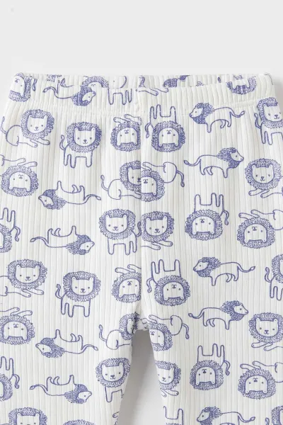 Mavi Beyaz  (1-3 Yaş) Aslan Desenli Raporlu Çocuk Pijama Takım 477334