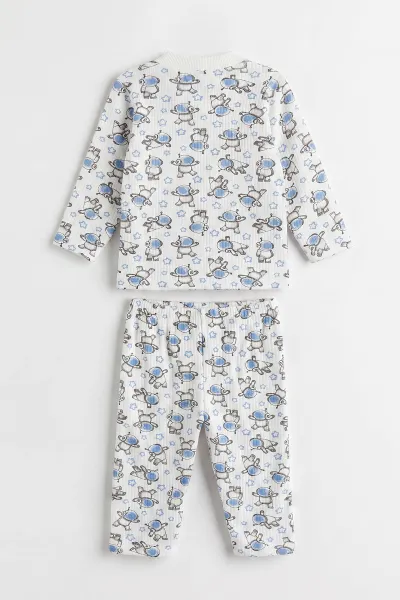 Mavi Beyaz  (1-3 Yaş) Astronot Desenli Raporlu Çocuk Pijama Takım 477345