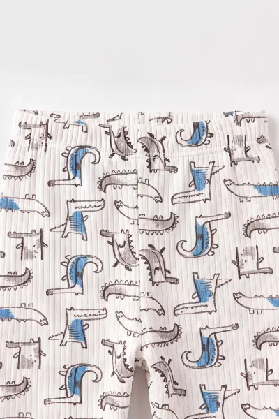 Mavi Beyaz  (1-3 Yaş) Balık Desenli Raporlu Çocuk Pijama Takım 477337