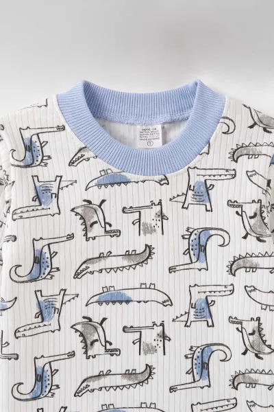 Mavi Beyaz  (1-3 Yaş) Balık Desenli Raporlu Çocuk Pijama Takım 477337