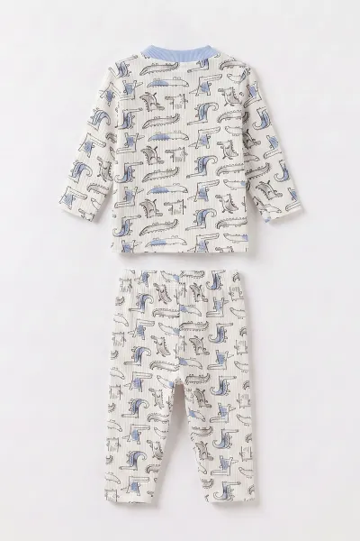 Mavi Beyaz  (1-3 Yaş) Balık Desenli Raporlu Çocuk Pijama Takım 477337