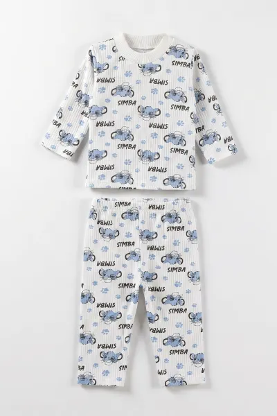 Mavi Beyaz  (1-3 Yaş) Simba Desenli Raporlu Çocuk Pijama Takım 477341