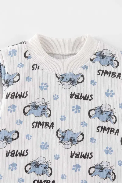Mavi Beyaz  (1-3 Yaş) Simba Desenli Raporlu Çocuk Pijama Takım 477341