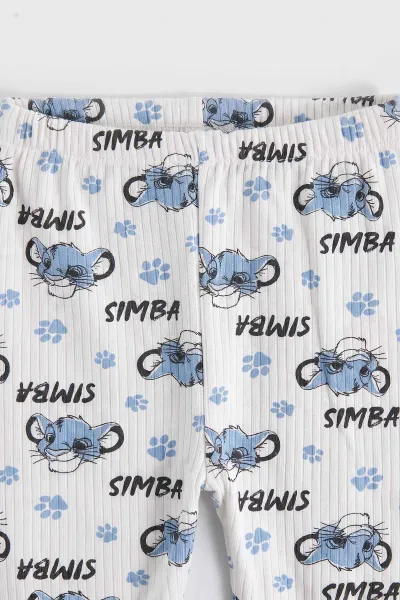 Mavi Beyaz  (1-3 Yaş) Simba Desenli Raporlu Çocuk Pijama Takım 477341