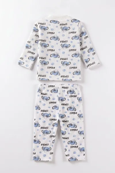 Mavi Beyaz  (1-3 Yaş) Simba Desenli Raporlu Çocuk Pijama Takım 477341
