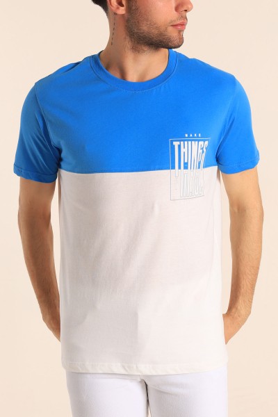 Mavi Beyaz Relaxed Fit Things Baskılı Çift Renk Tişört 182263