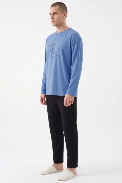 Mavi Beyzik Uzun Kollu Erkek Pijama Takımı 500888